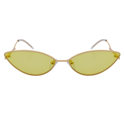 MINX - Mid Century Modern Slim Metal Small Cat Eye Sunglasses Gold Yellow Tint