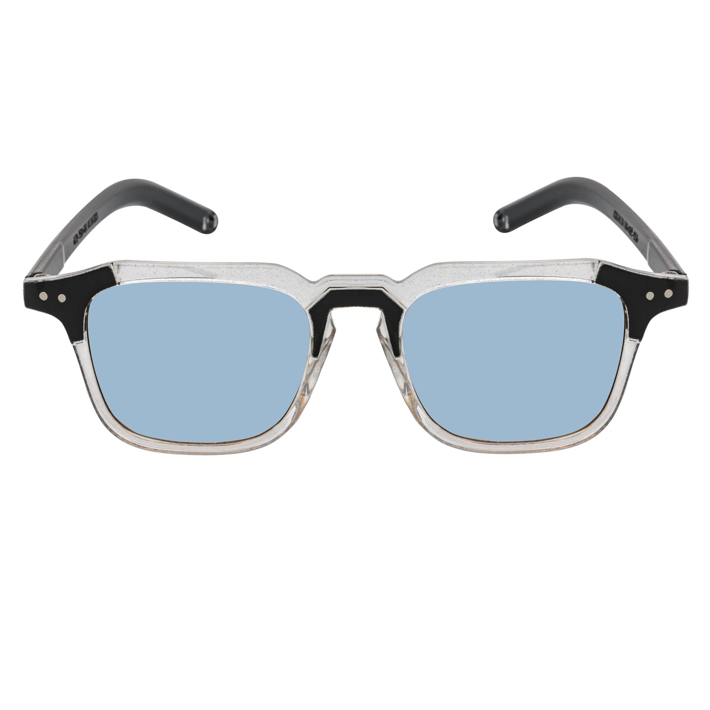 MISSONI - Two-Tone Square Horn Rimmed Sunglasses Black-Clear Blue Lens