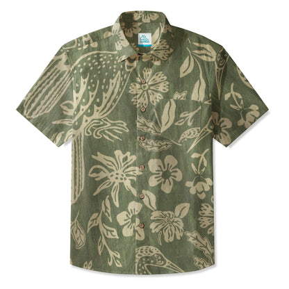 LeosWare® Men's Hawaiian Shirt Short Sleeve Button-up 95% Polyester, 5% Spandex Aloha Olive Wing