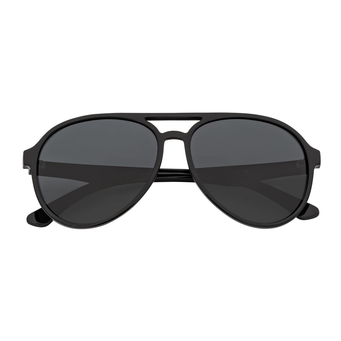 NOS - Polarized Classic Plastic Round Aviator Sunglasses Gloss Black Smoke Lens
