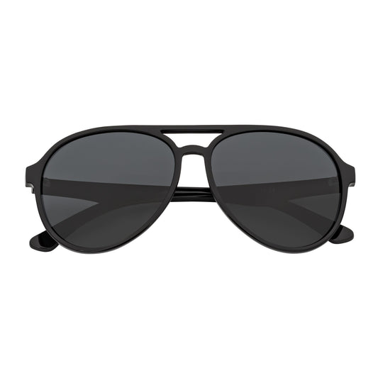 NOS - Polarized Classic Plastic Round Aviator Sunglasses Gloss Black Smoke Lens