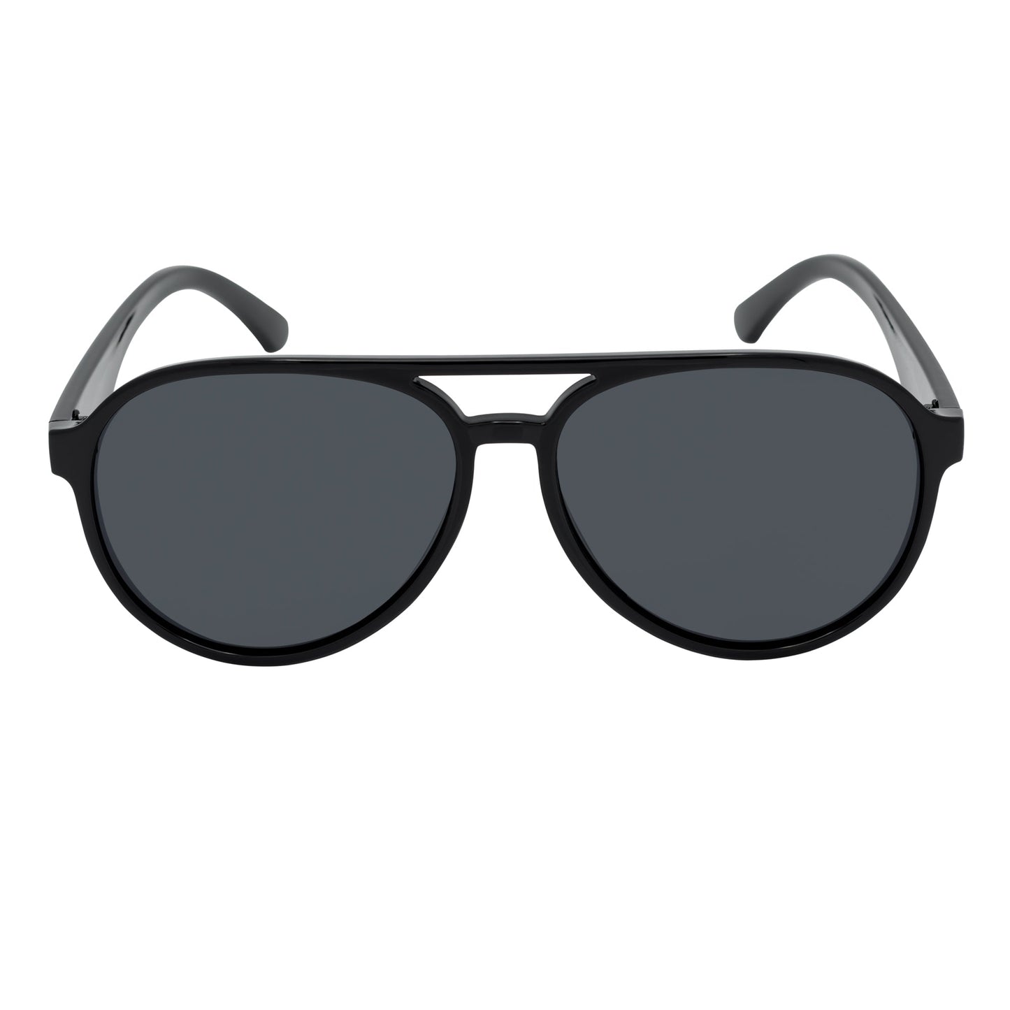 NOS - Polarized Classic Plastic Round Aviator Sunglasses Gloss Black Smoke Lens