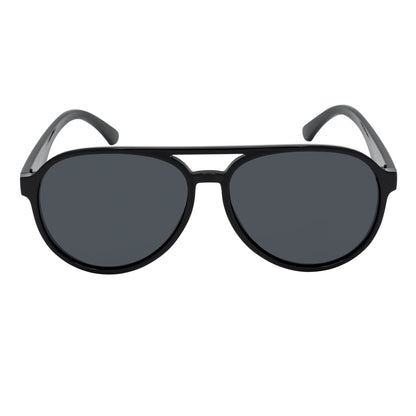 NOS - Polarized Classic Plastic Round Aviator Sunglasses Gloss Black Smoke Lens