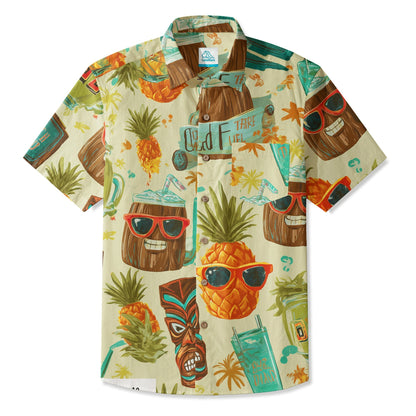 LeosWare® Men's Hawaiian Shirt Short Sleeve Button-up 95% Polyester, 5% Spandex Aloha Tiki Splash