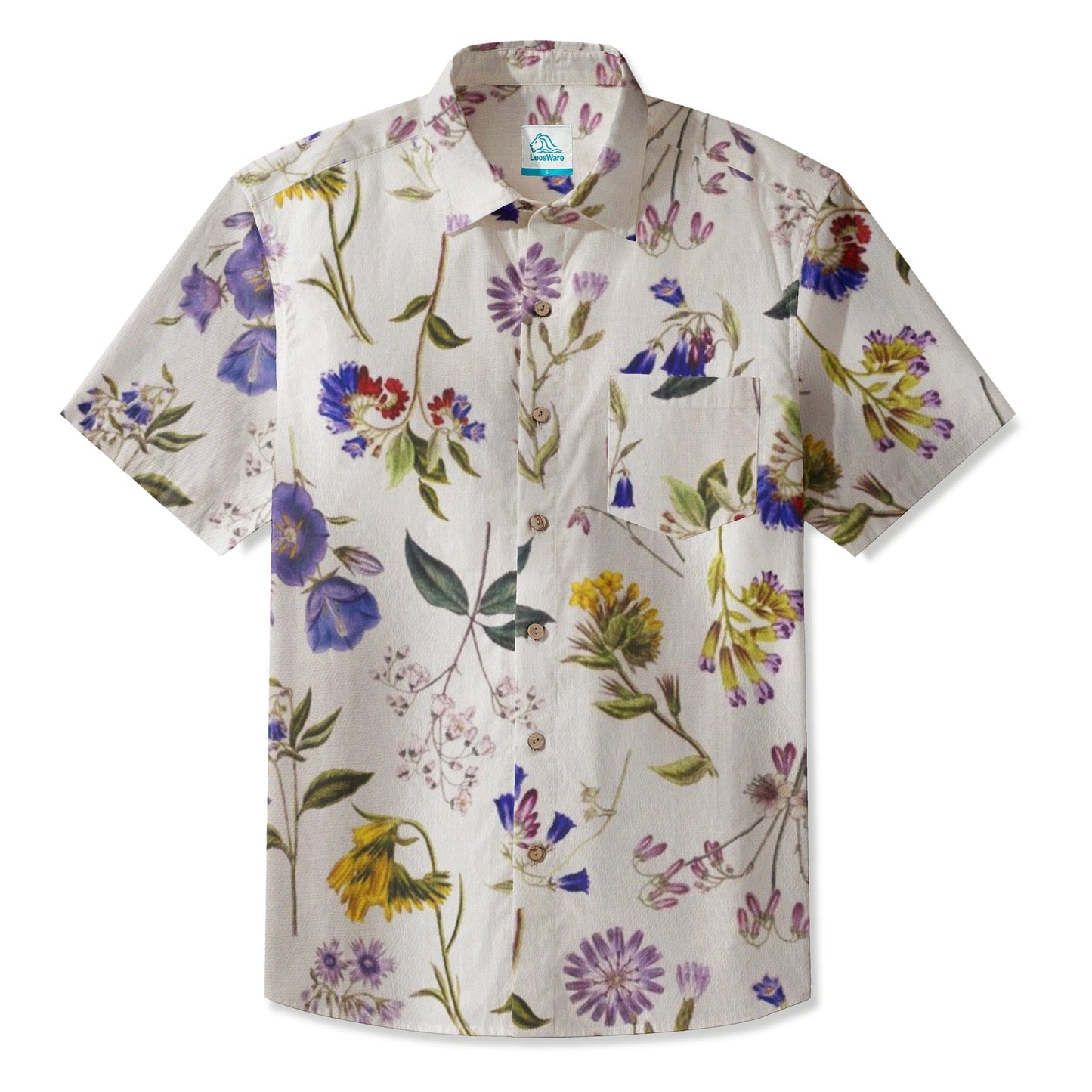 LeosWare® Men's Hawaiian Shirt Short Sleeve Button-up 95% Polyester, 5% Spandex Aloha Botanical Bundle