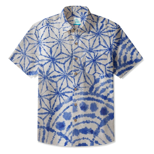 LeosWare® Men's Hawaiian Shirt Short Sleeve Button-up 95% Polyester, 5% Spandex Aloha Azure Swells
