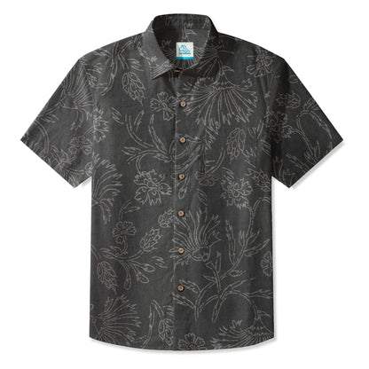 LeosWare® Men's Hawaiian Shirt Short Sleeve Button-up Breathable & Quick-Dr Aloha Ink Blossom