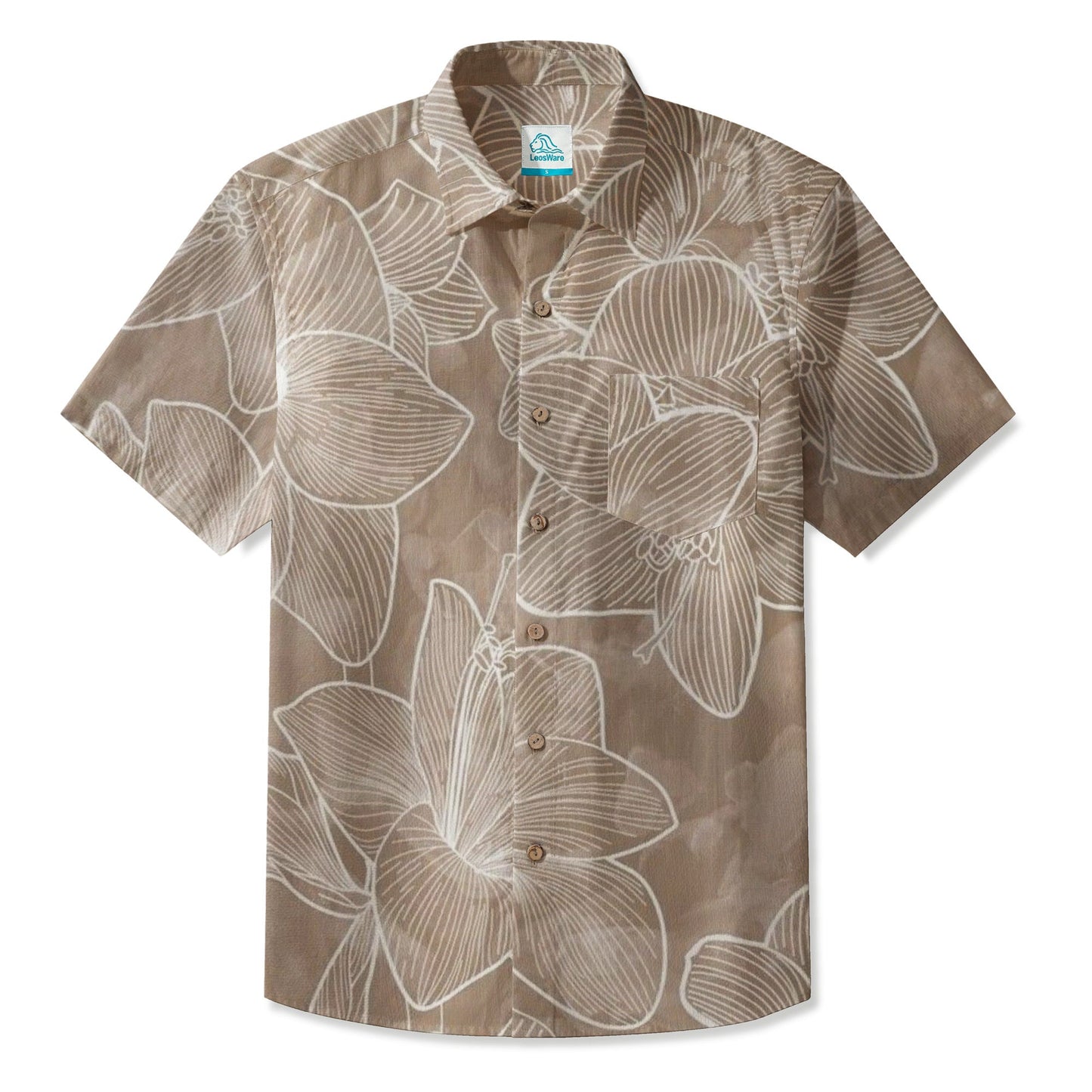 LeosWare® Men's Hawaiian Shirt Short Sleeve Button-up 95% Polyester, 5% Spandex Aloha Pure Sketch