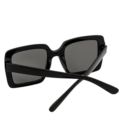 QUAD - Retro Modern Oversize Square Black Sunglasses Silver Mirror Lens