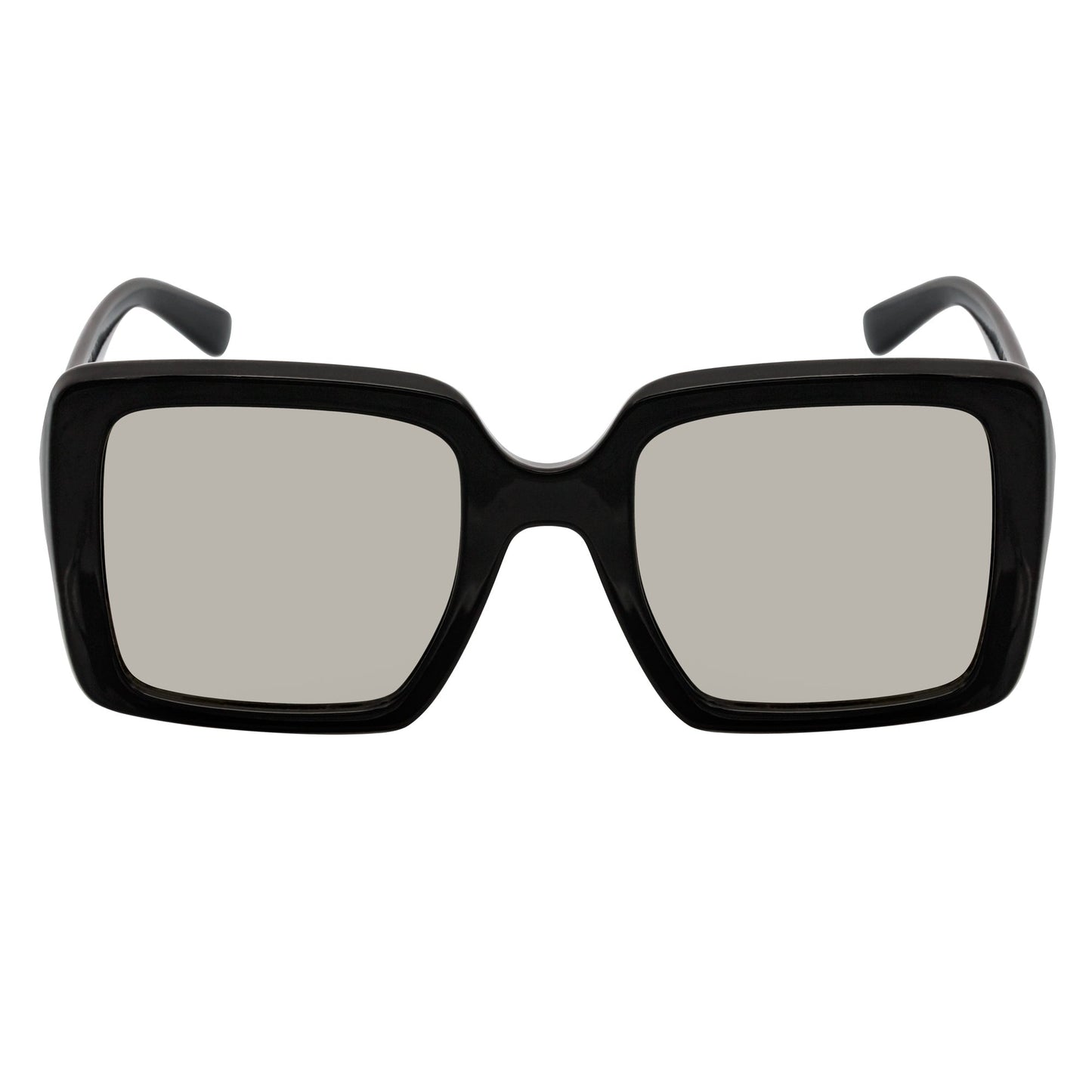 QUAD - Retro Modern Oversize Square Black Sunglasses Silver Mirror Lens