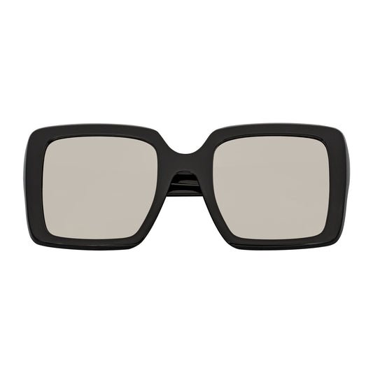 QUAD - Retro Modern Oversize Square Black Sunglasses Silver Mirror Lens