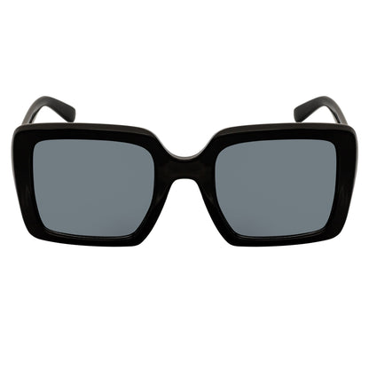QUAD - Retro Modern Oversize Square Black Sunglasses Smoke Lens