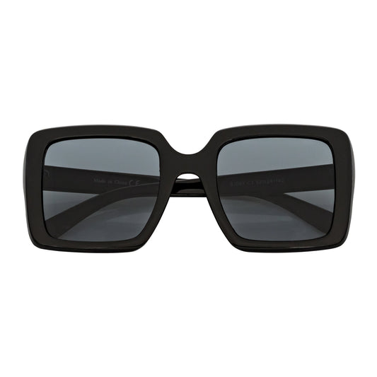 QUAD - Retro Modern Oversize Square Black Sunglasses Smoke Lens