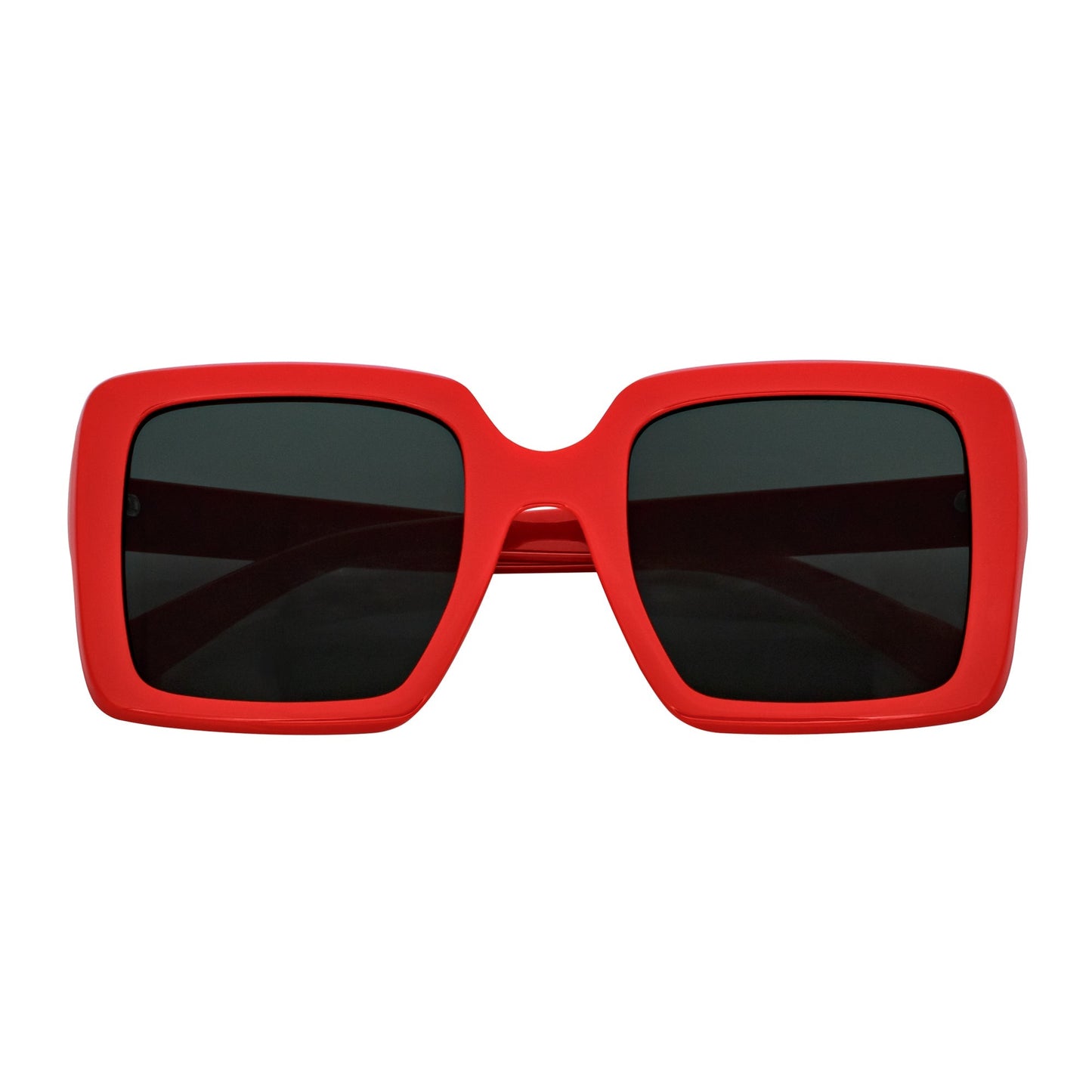 QUAD - Retro Modern Oversize Square Red Sunglasses Smoke Lens