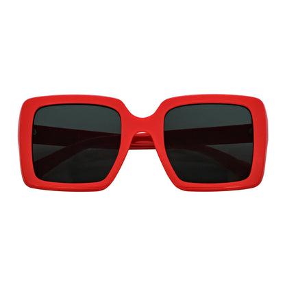 QUAD - Retro Modern Oversize Square Red Sunglasses Smoke Lens
