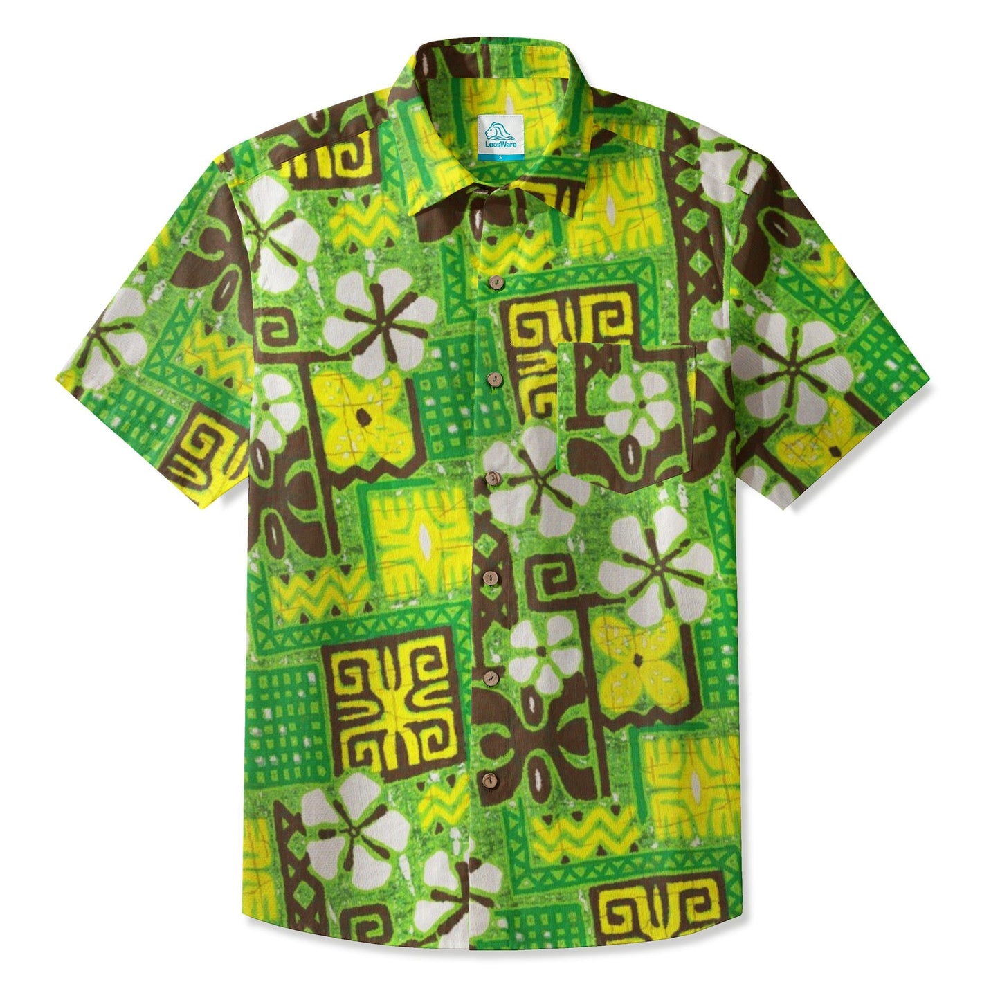 LeosWare® Men's Hawaiian Shirt Short Sleeve Button-up Breathable & Quick-Dry Aloha Tiki Meadow