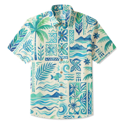 LeosWare® Men's Hawaiian Shirt Short Sleeve Button-up 95% Polyester, 5% Spandex Aloha Sea Blossom