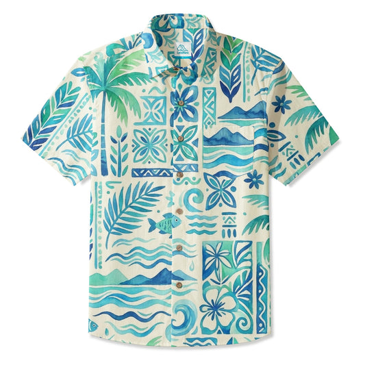 LeosWare® Men's Hawaiian Shirt Short Sleeve Button-up 95% Polyester, 5% Spandex Aloha Sea Blossom