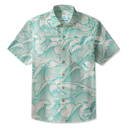 LeosWare® Men's Hawaiian Shirt Short Sleeve Button-up 95% Polyester, 5% Spandex Aloha Wave Crest