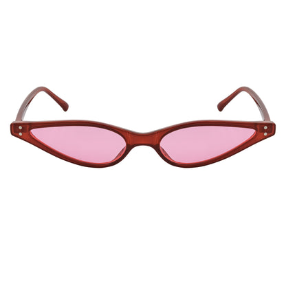 SIAMESE - Mid Century Small Slim Pointed Cat Eye Red Sunglasses Red Lens