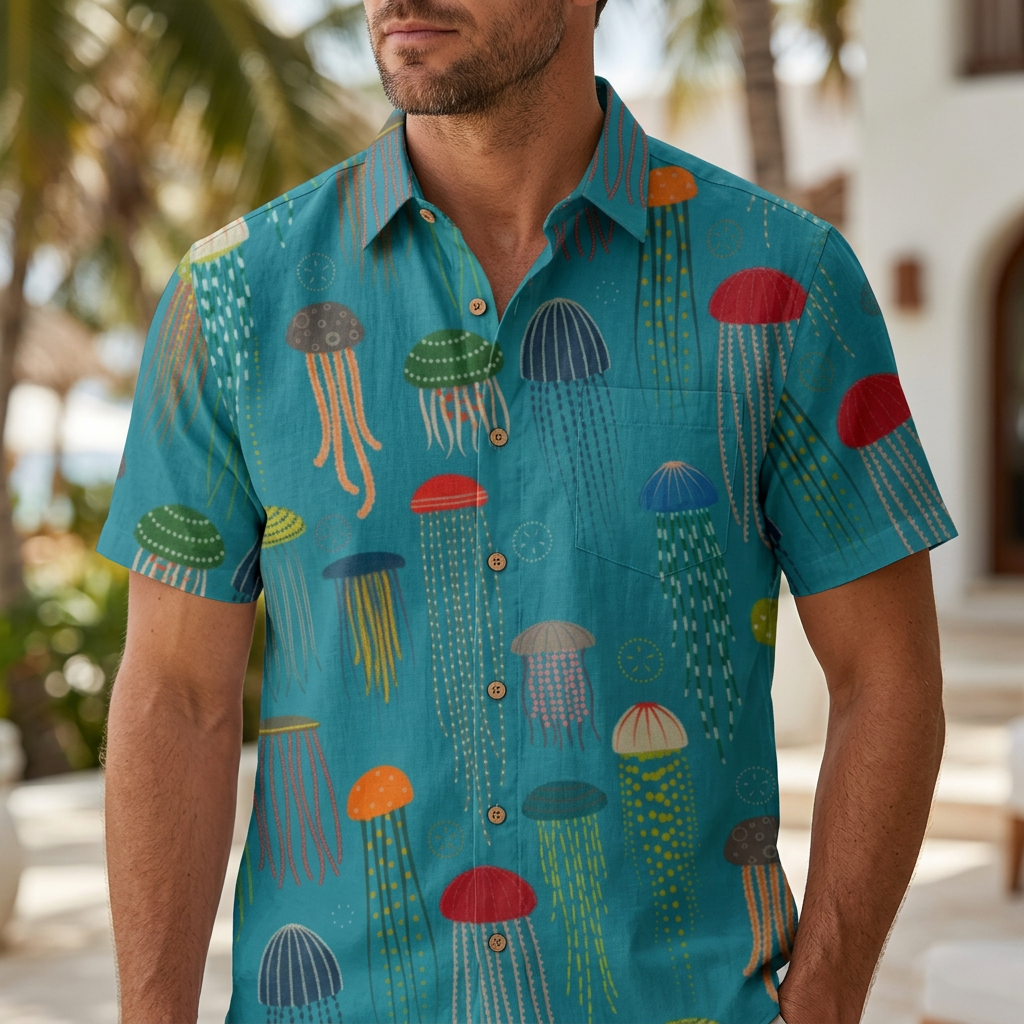 LeosWare® Men's Hawaiian Shirt Short Sleeve Button-up Breathable & Quick-Dry Aloha Jelly Breeze