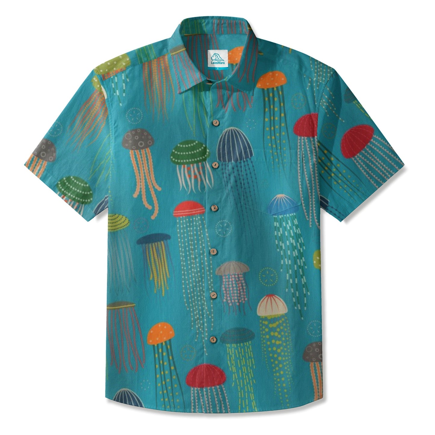 LeosWare® Men's Hawaiian Shirt Short Sleeve Button-up Breathable & Quick-Dry Aloha Jelly Breeze