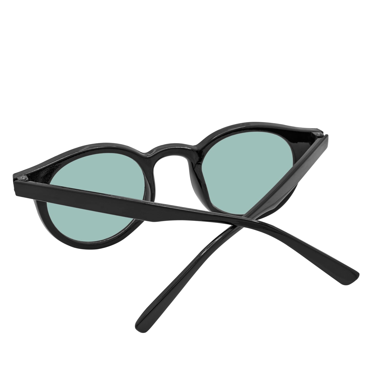 VIBES - Color Tint Retro Small Round Sunglasses Black Green Tint