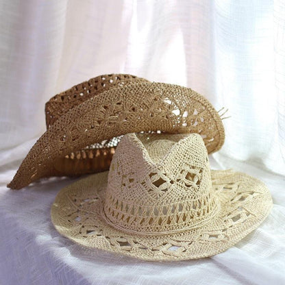 Vintage Straw Cowboy Hat Hand Made Beach Straw Hat Summer Outdoor Men's And Women's Big Brim Sun Hat  Elegant Party Cap Sun Protection Unisex Hats Breathable Hat