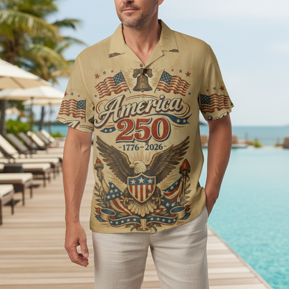 LeosWare® Men's Hawaiian Shirt Short Sleeve Button-up Breathable & Quick-Dry Aloha 250th Anniversary Celebration Of Us Independence Day