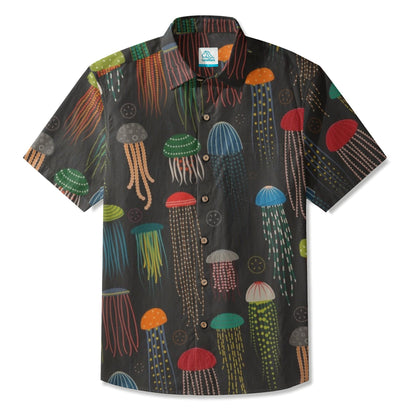 LeosWare® Men's Hawaiian Shirt Short Sleeve Button-up Breathable & Quick-Dry Aloha Nighttime Delight