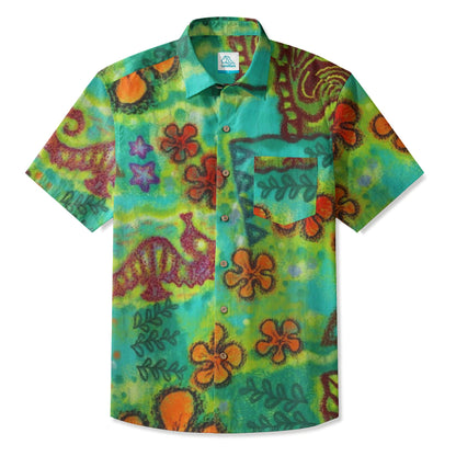 LeosWare® Men's Hawaiian Shirt Short Sleeve Button-up Premium polyester fabric Aloha Tiki Splash