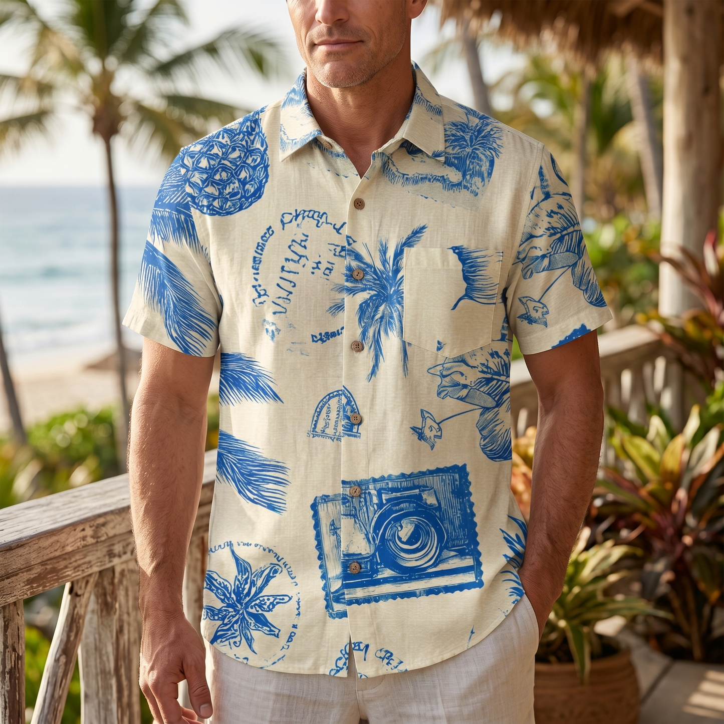 LeosWare® Men's Hawaiian Shirt Short Sleeve Button-up 95% Polyester, 5% Spandex Aloha Nautical Impressions
