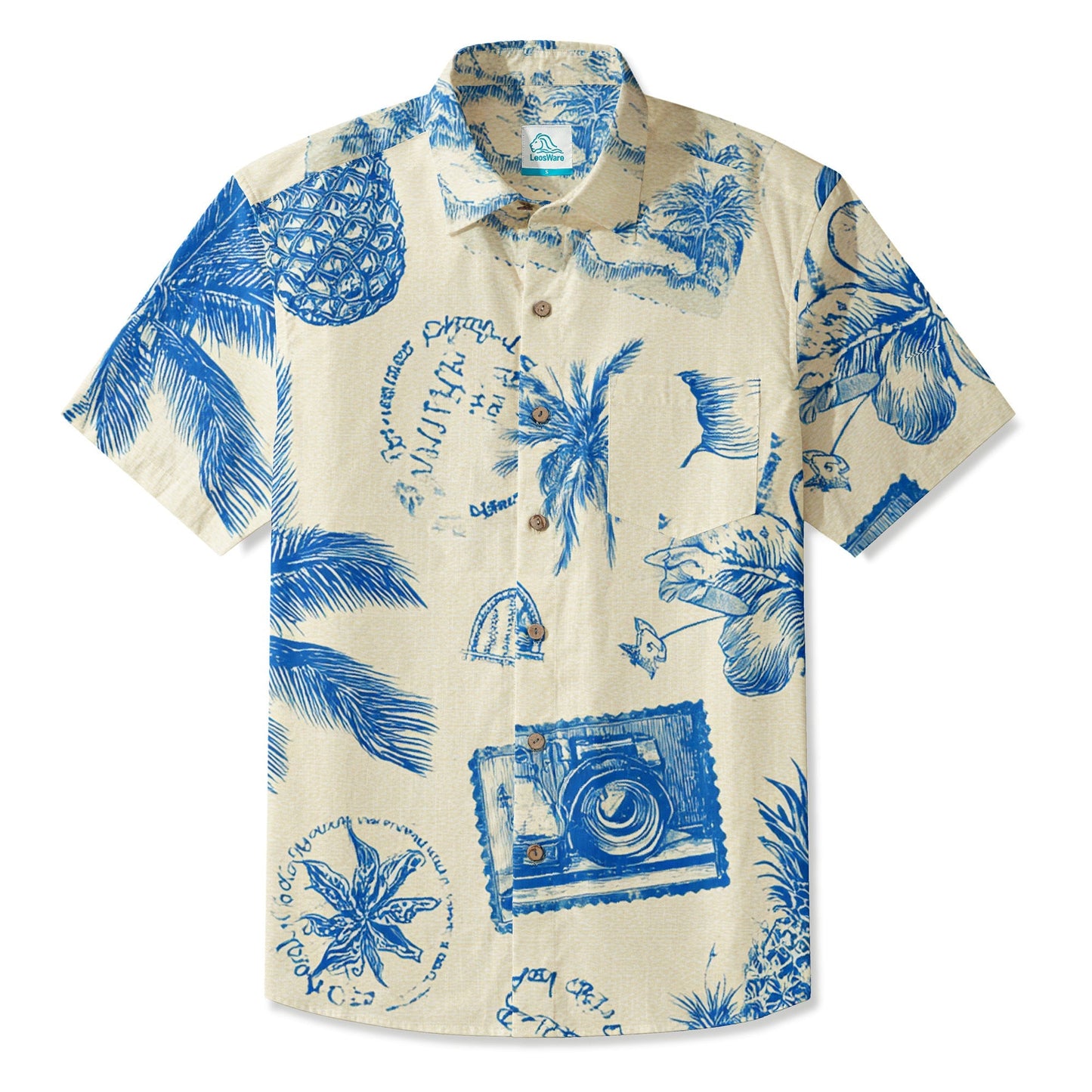 LeosWare® Men's Hawaiian Shirt Short Sleeve Button-up 95% Polyester, 5% Spandex Aloha Nautical Impressions