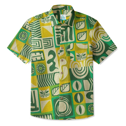 LeosWare® Men's Hawaiian Shirt Short Sleeve Button-up 95% Polyester, 5% Spandex Aloha Vintage Checkered