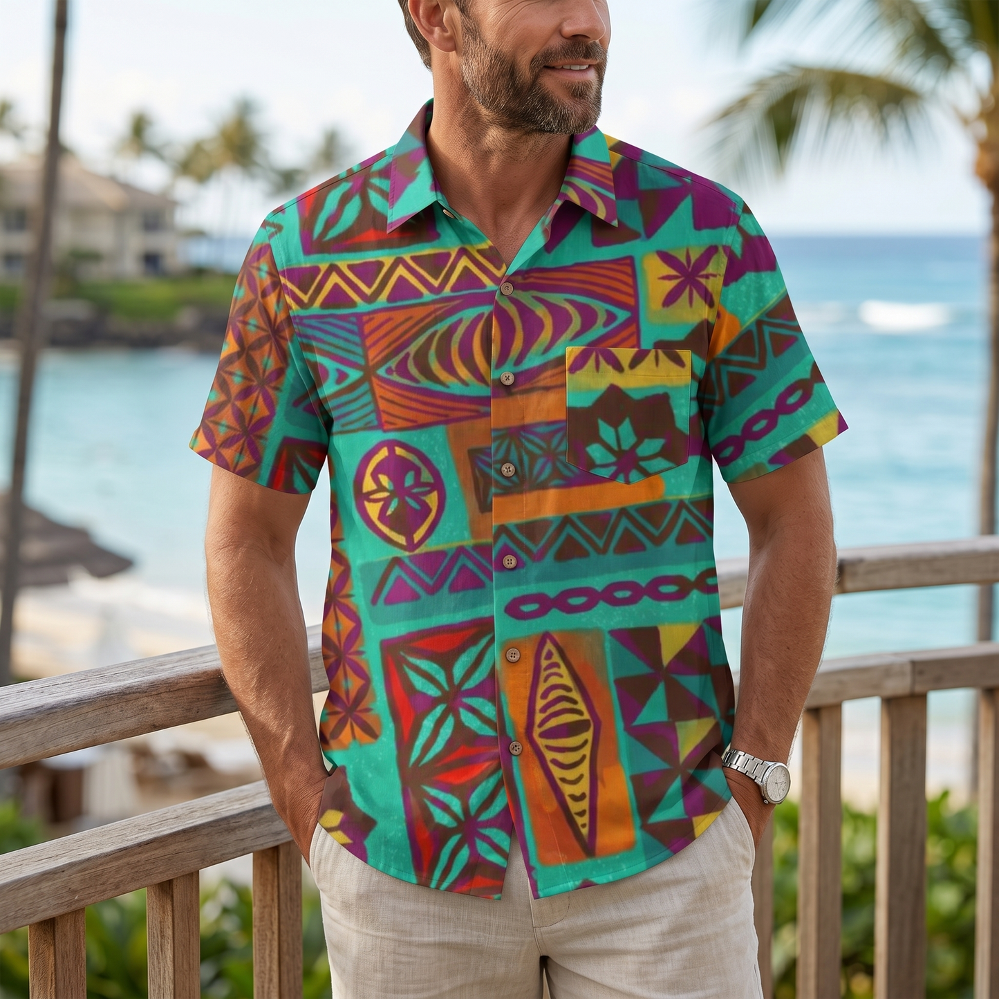 LeosWare® Men's Hawaiian Shirt Short Sleeve Button-up 95% Polyester, 5% Spandex Aloha Your New Must-have
