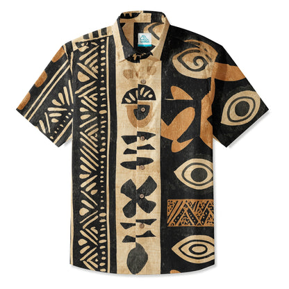 LeosWare® Men's Hawaiian Shirt Short Sleeve Button-up 95% Polyester, 5% Spandex Aloha Sand Code