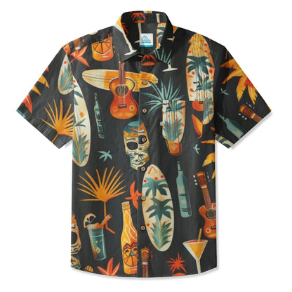 LeosWare® Men's Hawaiian Shirt Short Sleeve Button-up 95% Polyester, 5% Spandex Aloha Palm Beat