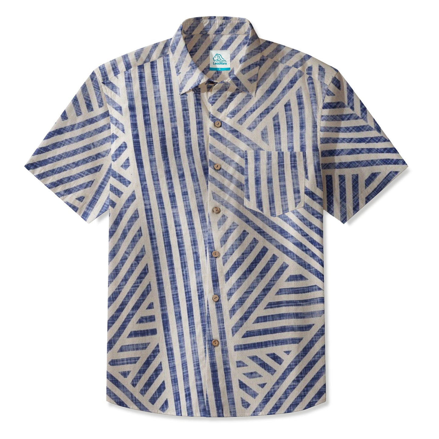LeosWare® Men's Hawaiian Shirt Short Sleeve Button-up 95% Polyester, 5% Spandex Aloha Sleek Geometry